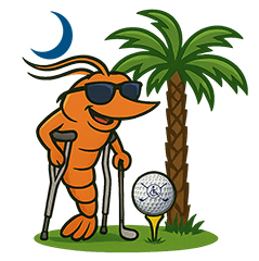 South Carolina Adaptive Golf Classic logo- shrimp golfing under a palm tree
